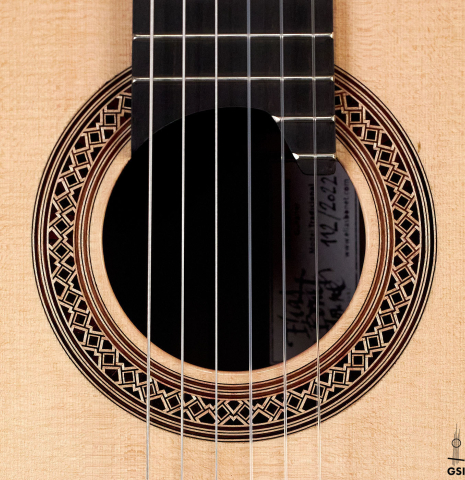 The rosette of a 2022 Elias Bonet classical guitar