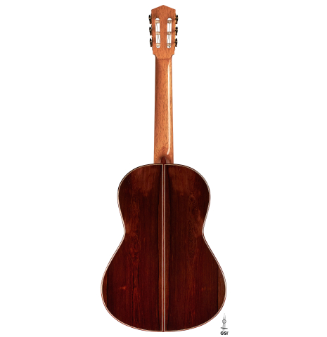 The back of a 2023 Elias Bonet classical guitar on a white background