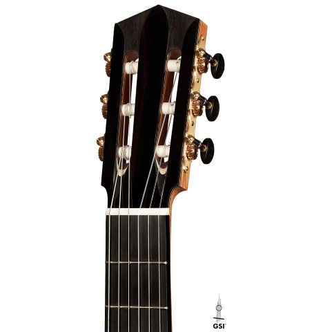 The headstock and machine heads of a 2023 Elias Bonet classical guitar on a white background