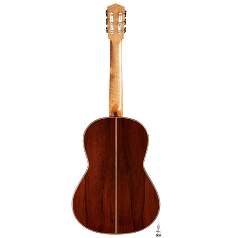 The back of a 2024 Elias Bonet classical guitar made of cedar and African rosewood