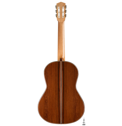 The back of a 2026 Elias Bonet classical guitar made of cedar and African rosewood
