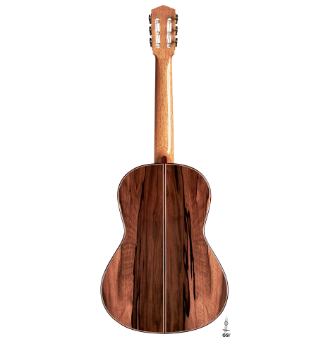 The back of a 2023 Elias Bonet "Aire" classical guitar made of cedar and Green ebony.