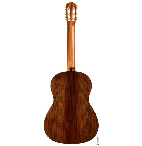 The back of a 2026 Marco Bortolozzo "Furore" classical guitar made of cedar and Indian rosewood