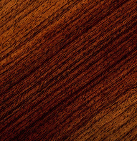 The back center seam of a 2026 Marco Bortolozzo "Furore" classical guitar made of cedar and Indian rosewood