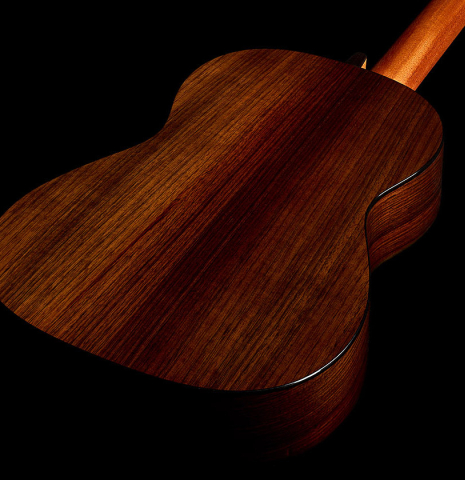 The back and sides of a 2026 Marco Bortolozzo "Furore" classical guitar made of cedar and Indian rosewood