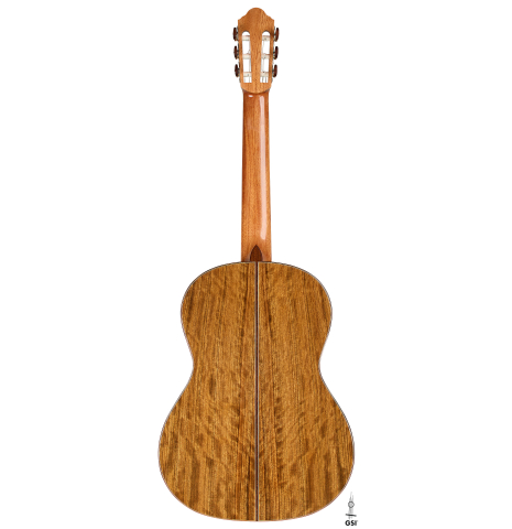 The back of a 2026 Eduardo Bossa classical guitar made of cedar and ovangkol