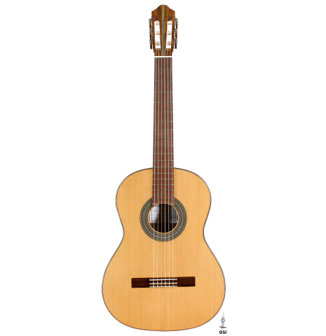 The front of a 2026 Eduardo Bossa classical guitar made of cedar and ovangkol
