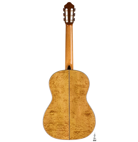 The back of a 2026 Eduardo Bossa classical guitar made of spruce and comino crespo