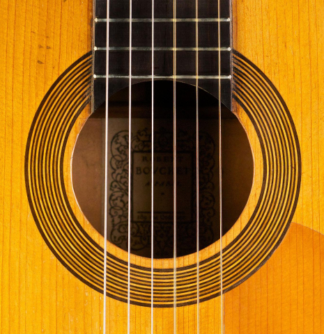 The rosette of a 1946 Robert Bouchet #1 PI/CY - the first guitar made by Bouchet.
