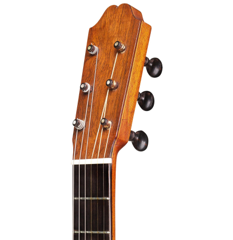 The headstock of a 1946 Robert Bouchet #1 PI/CY - the first guitar made by Bouchet.