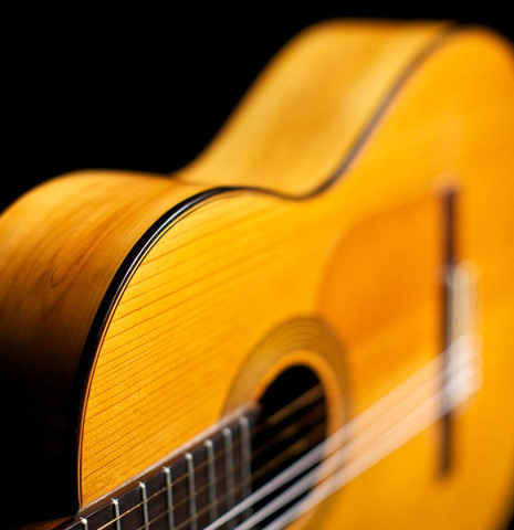 The front of a 1946 Robert Bouchet #1 PI/CY - the first guitar made by Bouchet.