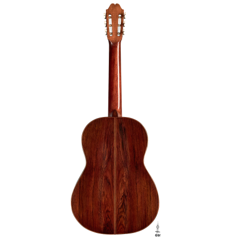 The back of a 1957 Robert Bouchet classical guitar made with spruce and CSA rosewood.