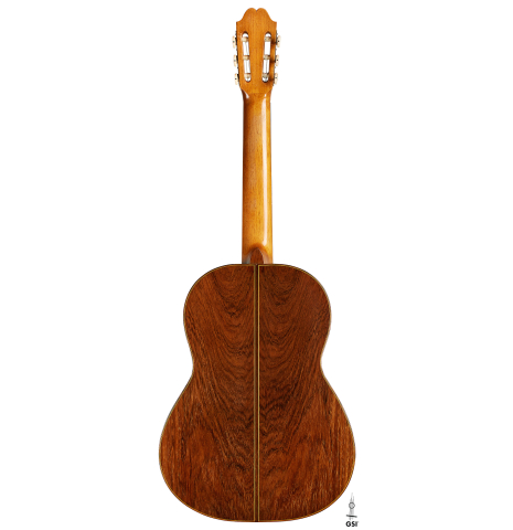 The back of a 1965 Robert Bouchet classical guitar made of spruce and CSA rosewood