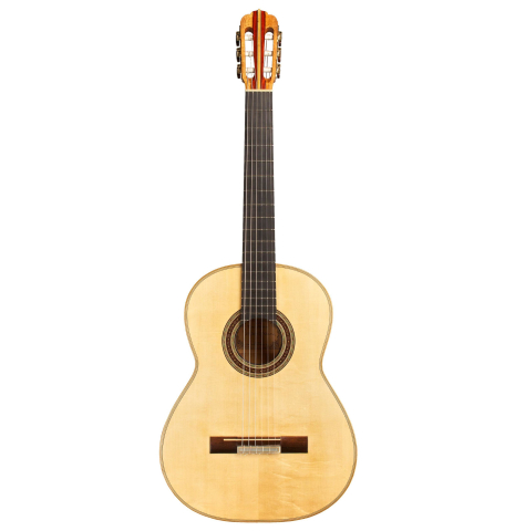The rosette of the 2012 Tobias Braun classical guitar made with bearclaw German spruce and satinwood.