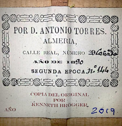 2019 Kenneth Brogger "1890 Torres" w/pegs SP/CY