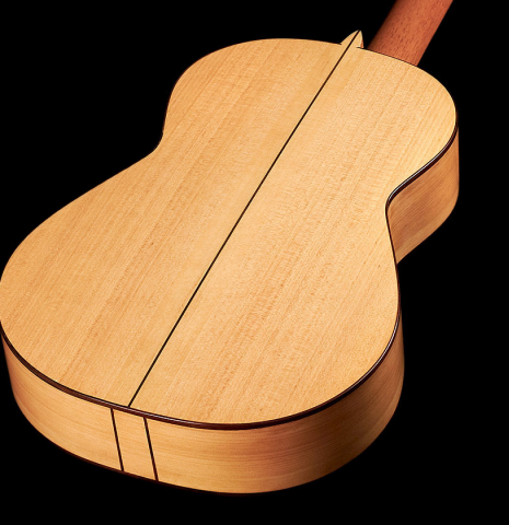 This is the back and sides of a 2023 Kenneth Brogger "1890 Torres" w/pegs classical guitar made of spruce and cypress