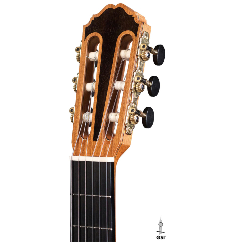 This is the headstock of a 2018 Kenneth Brogger "Stradivarius" classical guitar made with spruce and CSA rosewood