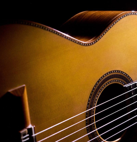 This is the soundboard and sides of a 2018 Kenneth Brogger "Stradivarius" classical guitar made with spruce and CSA rosewood