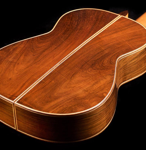 This is the back and sides of a 2018 Kenneth Brogger "Stradivarius" classical guitar made with spruce and CSA rosewood