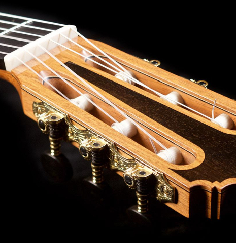 This is the headstock and tuning machines of a 2018 Kenneth Brogger "Stradivarius" classical guitar made with spruce and CSA rosewood