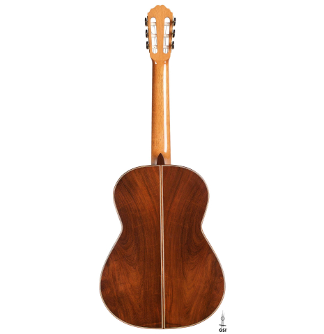 This is the back of a 2018 Kenneth Brogger "Stradivarius" classical guitar made with spruce and CSA rosewood