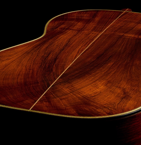 The back and sides of a 2009 Kenneth Brogger "1864 Torres" classical guitar made of spruce and CSA rosewood