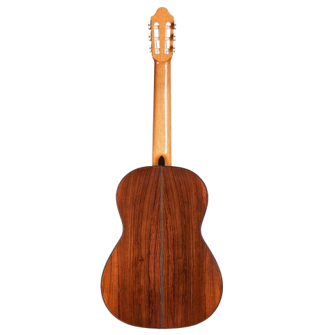 The back of a 2007 Michel Bruck classical guitar made of spruce and CSA rosewood