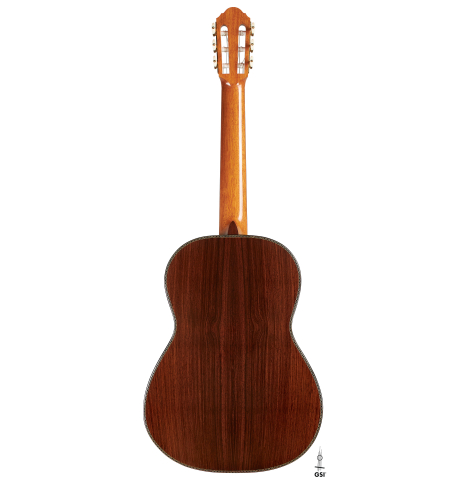 The back of a 2023 Ivan Bruna "Limited Edition" classical guitar made of spruce and Indian rosewood