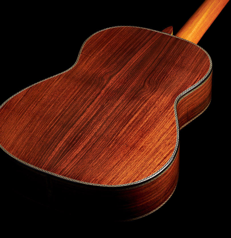 The back and sides of a 2023 Ivan Bruna "Limited Edition" classical guitar made of spruce and Indian rosewood