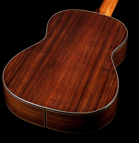 The back and sides of a 2025 Ivan Bruna classical guitar made of spruce and Indian rosewood