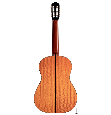 This is the back of a 1986 Cynthia H. Burton SP/MH classical guitar on a white background