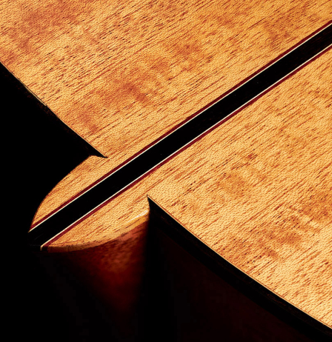 This is a close-up of the heel of a 1986 Cynthia H. Burton SP/MH classical guitar