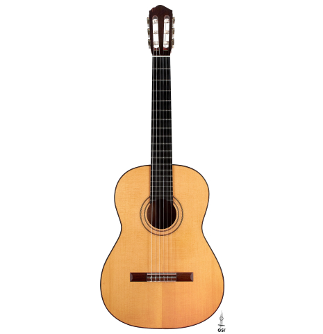 This is the front of a 1986 Cynthia H. Burton SP/MH classical guitar on a white background