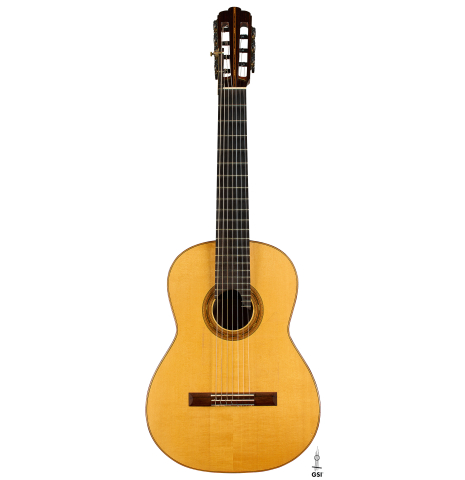 The front of a 2007 Gregory Byers "7-string" classical guitar (ex John Dearman) made of spruce and CSA rosewood
