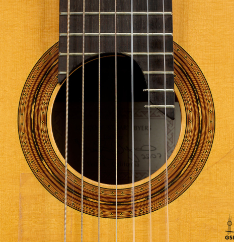 The rosette of a 2007 Gregory Byers "7-string" classical guitar (ex John Dearman) made of spruce and CSA rosewood