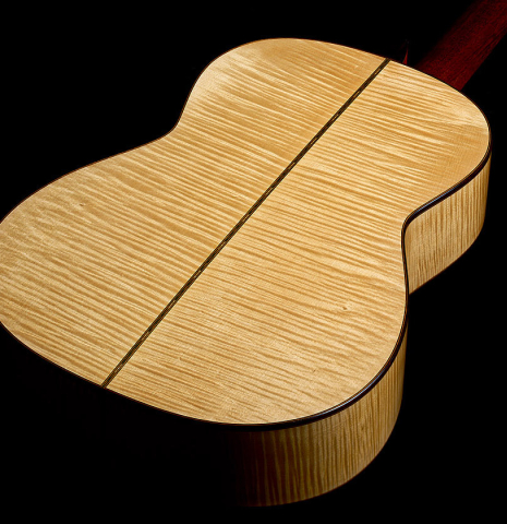 The back and sides of a 2011 Gregory Byers "630 Lattice" classical guitar made of spruce and maple