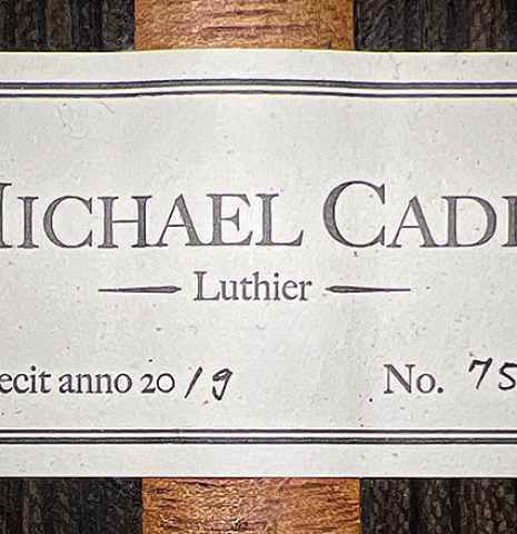The label of a 2019 Michael Cadiz classical guitar made of spruce and ziricote
