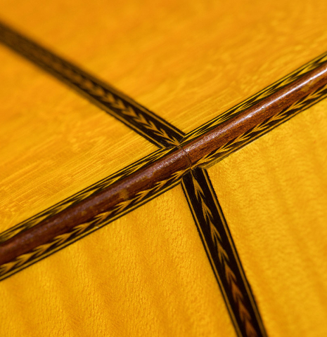 The inlay and bindings of 1985 Javier Cayuela SP/MP classical guitar previously owned by Pepe Romero