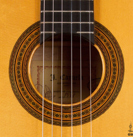 The rosette of 1985 Javier Cayuela SP/MP classical guitar previously owned by Pepe Romero