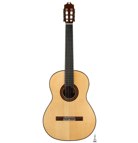 The front of a 2026 Hermanos Camps "CL20-S" classical guitar made of spruce and exotic ebony