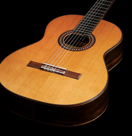 The soundboard and sides of a 2024 Hermanos Camps "CL20-C" classical guitar made of cedar and exotic ebony
