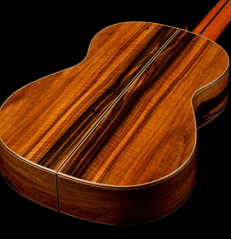 The back and sides of a 2026 Hermanos Camps "CL20-C" classical guitar made of cedar and exotic ebony