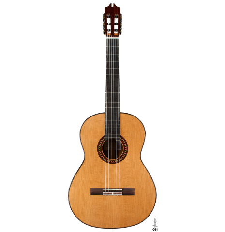 The front of a 2026 Hermanos Camps "CL20-C" classical guitar made of cedar and exotic ebony
