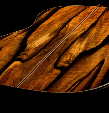 The back and sides of a 2026 Hermanos Camps "CL20-C" classical guitar made of cedar and exotic ebony