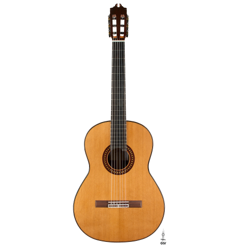 The front of a 2026 Hermanos Camps "CL20-C" classical guitar made of cedar and exotic ebony