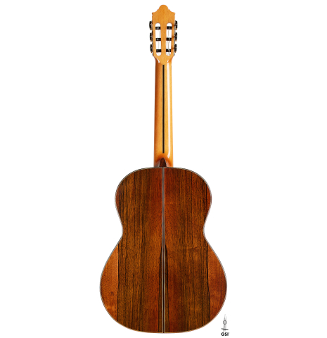 The back of a 2024 Hermanos Camps "CL20-C" classical guitar made of cedar and Malaysian blackwood