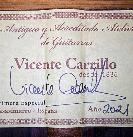 2021 Vicente Carrillo &quot;Primera Especial&quot; CD/AR