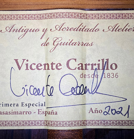 2021 Vicente Carrillo "Primera Especial" CD/AR
