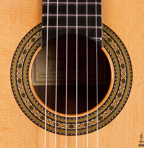 The rosette of a 2021 Vicente Carrillo "Primera Especial" made with cedar and African rosewood