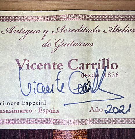 2021 Vicente Carrillo &quot;Primera Especial&quot; CD/AR